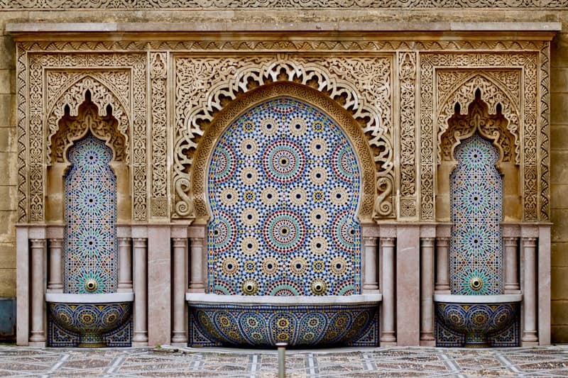 Ornate tiled fountain in Morocco